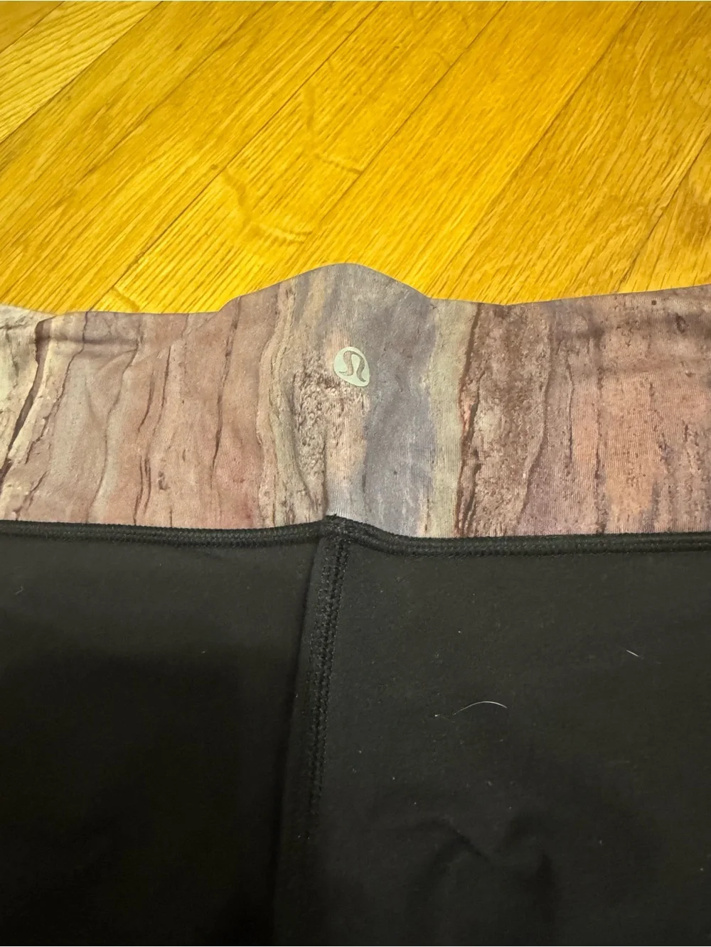 lululemon athletica Black Capri Leggings with Purple Patterned Waistband